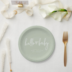 Sage Green Minimalist Modern Boho Baby Shower Pape Paper Plate
