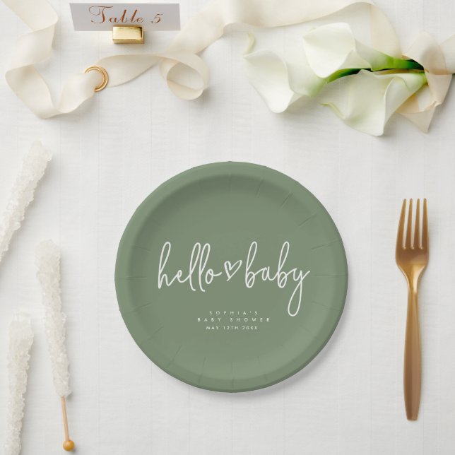 Sage Green Minimalist Modern Boho Baby Shower Paper Plate (Wedding)