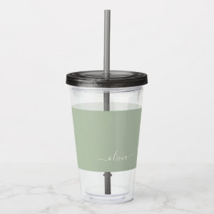 Sage Green Minimalist Modern Monogram Elegant  Acrylic Tumbler