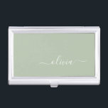 Sage Green Minimalist Modern Monogram Elegant Business Card Holder<br><div class="desc">Introducing our Sage Green Minimalist Modern Monogram Elegant Collection: Elevate your aesthetic with serene sophistication and timeless elegance. Our collection showcases minimalist designs in a tranquil sage green hue, complemented by refined monograms tailored to your personal style. From polished stationery to versatile accessories, each piece in our collection is meticulously...</div>