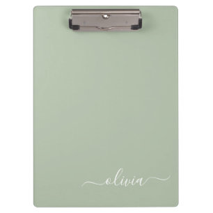 Sage Green Minimalist Modern Monogram Elegant Clipboard