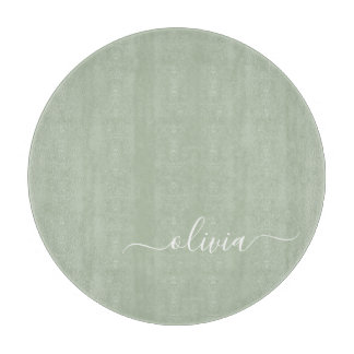 Sage Green Minimalist Modern Monogram Elegant Cutting Board