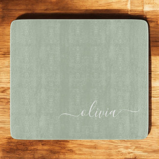 Sage Green Minimalist Modern Monogram Elegant Cutting Board
