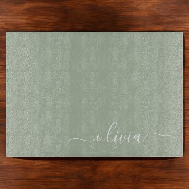 Sage Green Minimalist Modern Monogram Elegant  Cutting Board (Creator Uploaded)
