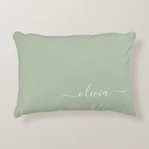 Sage Green Minimalist Modern Monogram Elegant  Decorative Cushion