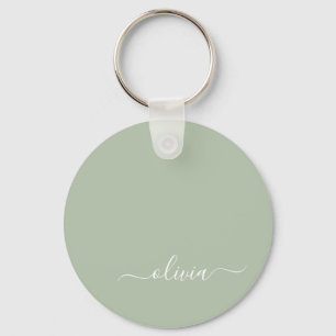 Sage Green Minimalist Modern Monogram Elegant Key Ring