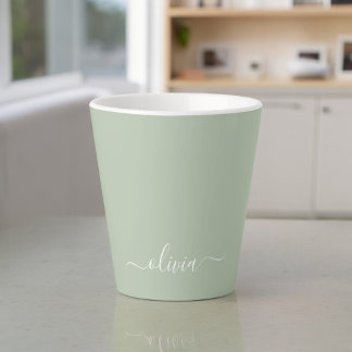 Sage Green Minimalist Modern Monogram Elegant Latte Mug
