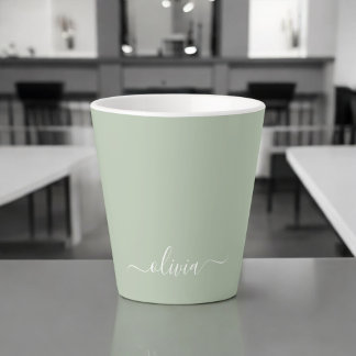Sage Green Minimalist Modern Monogram Elegant Latte Mug