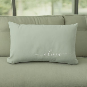 Sage Green Minimalist Modern Monogram Elegant  Lumbar Cushion