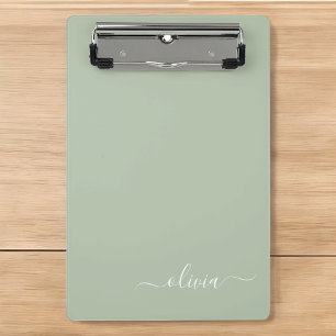 Sage Green Minimalist Modern Monogram Elegant Mini Clipboard