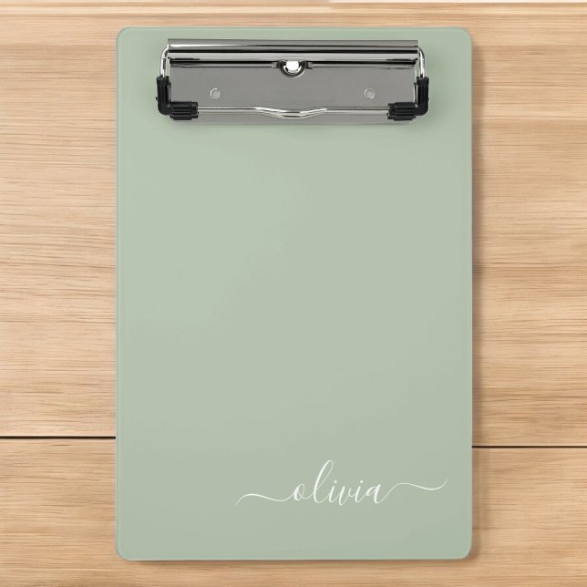 Sage Green Minimalist Modern Monogram Elegant Mini Clipboard (Creator Uploaded)
