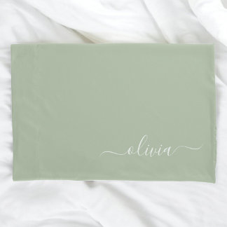 Sage Green Minimalist Modern Monogram Elegant Pillowcase