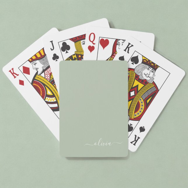 Sage Green Minimalist Modern Monogram Elegant Playing Cards (Creator Uploaded)