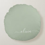 Sage Green Minimalist Modern Monogram Elegant  Round Cushion<br><div class="desc">Introducing our Sage Green Minimalist Modern Monogram Elegant Collection: Elevate your aesthetic with serene sophistication and timeless elegance. Our collection showcases minimalist designs in a tranquil sage green hue, complemented by refined monograms tailored to your personal style. From polished stationery to versatile accessories, each piece in our collection is meticulously...</div>