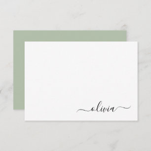 Sage Green Minimalist Modern Monogram Elegant Thank You Card