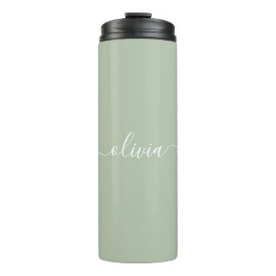 Sage Green Minimalist Modern Monogram Elegant Thermal Tumbler