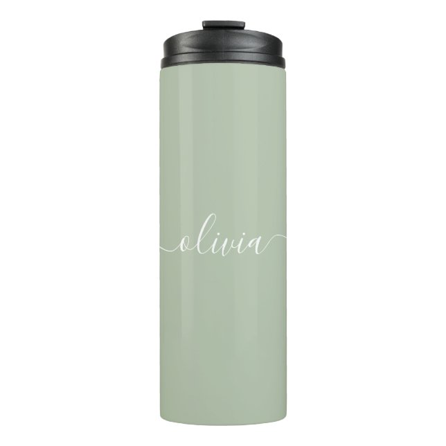 Sage Green Minimalist Modern Monogram Elegant Thermal Tumbler (Front)