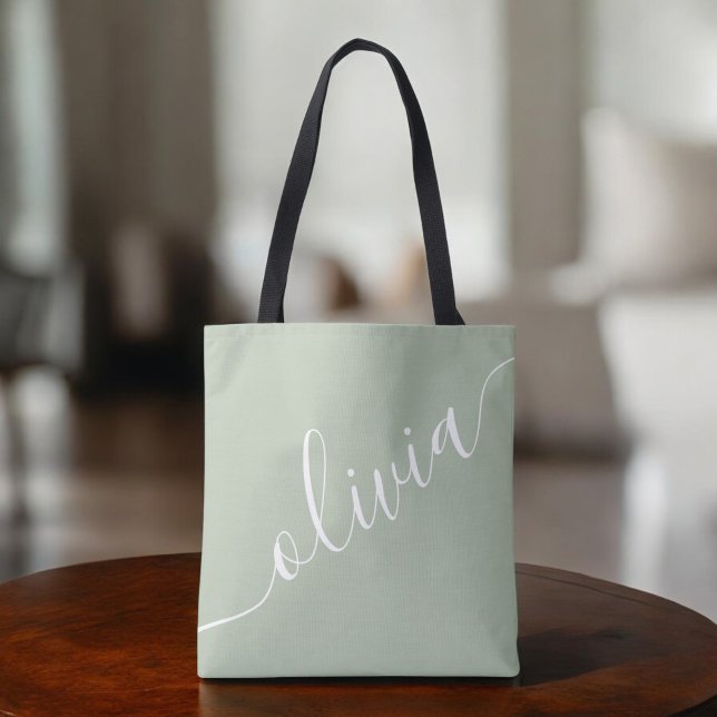 Sage Green Minimalist Modern Monogram Elegant Tote Bag (Creator Uploaded)