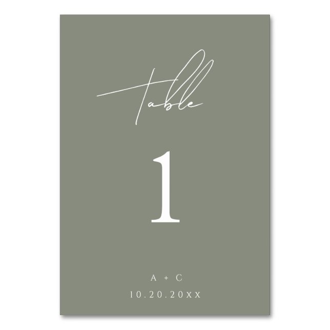 Sage Green Minimalist Modern Wedding Table Card (Front)