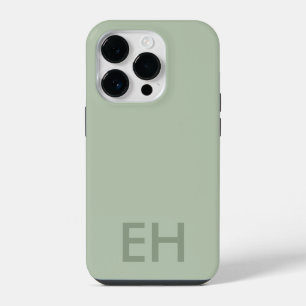 Sage Green Minimalist, Monochromatic Initials iPhone 14 Pro Case