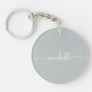 Sage Green Minimalist Monogram Name Script Key Ring