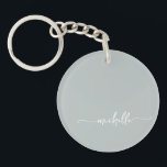 Sage Green Minimalist  Monogram Name Script Key Ring<br><div class="desc">Elegant Sage Green Sophisticated Girly Monogram Name Script Custom Personalised Keychain. These Simple Minimalist design featuring your first name in a pretty hand lettered style swash tail font signature typography script on sage green or dusty green colour background. So easy to customise. Great stylish feminine housewarming gift, also for birthday,...</div>