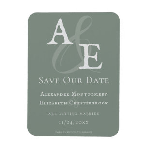 Sage Green Minimalist Monogram Save the Date Magnet