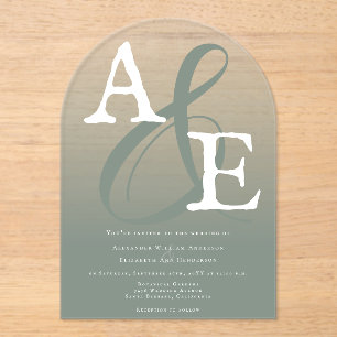 Sage Green Minimalist Monogram Wedding Acrylic Invitations