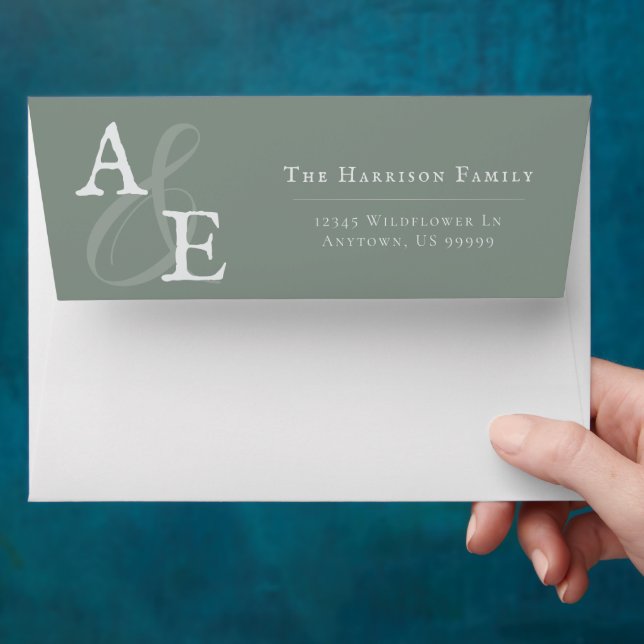 Sage Green Minimalist Monogram Wedding Envelope (Hand)