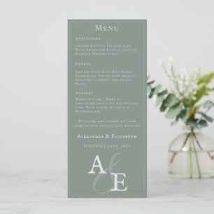 Sage Green Minimalist Monogram Wedding Menu