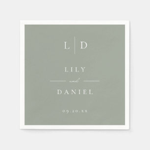 Sage Green Minimalist Monogram Wedding Napkin