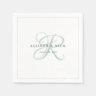 Sage Green Minimalist Monogram Wedding Napkins