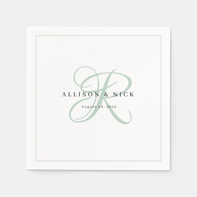Sage Green Minimalist Monogram Wedding Napkins (Front)