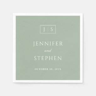 Sage Green Minimalist Monogram Wedding Napkins