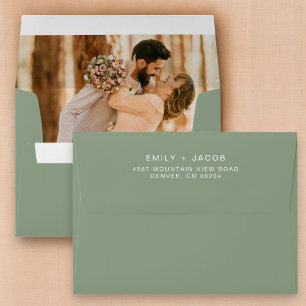 Sage Green Minimalist Photo Wedding  Envelope