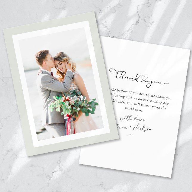 Sage Green Minimalist Photo Wedding Thank You Card (Creator Uploaded)