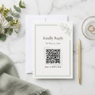 Sage Green Minimalist QR Code Wedding RSVP Card
