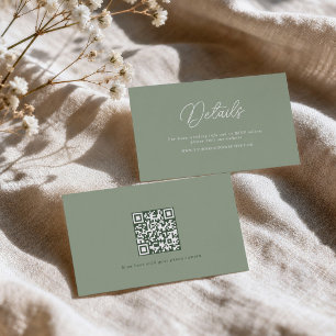 Sage Green Minimalist QR Wedding Details Card