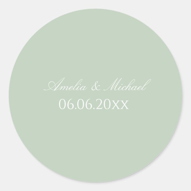 Sage green minimalist save the date classic round sticker (Front)