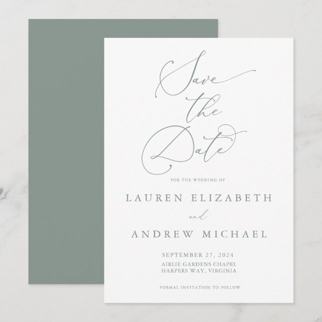 Sage Green Minimalist Save the Date Invitation (Front/Back)