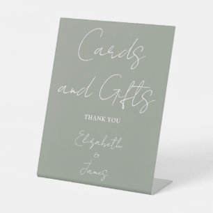 Sage Green Minimalist Script Cards And Gifts Pedestal Sign