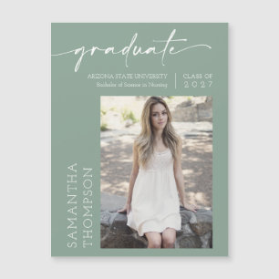 Sage Green Minimalist Script Photo Graduate Magnet
