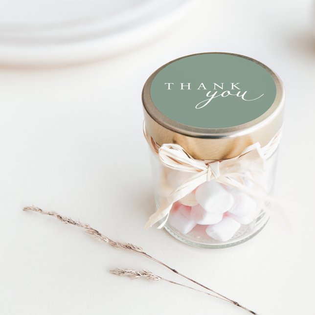 Sage Green Minimalist Script Thank You Stickers (Creator Uploaded)