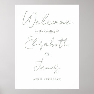Sage Green Minimalist Script Wedding Welcome Sign