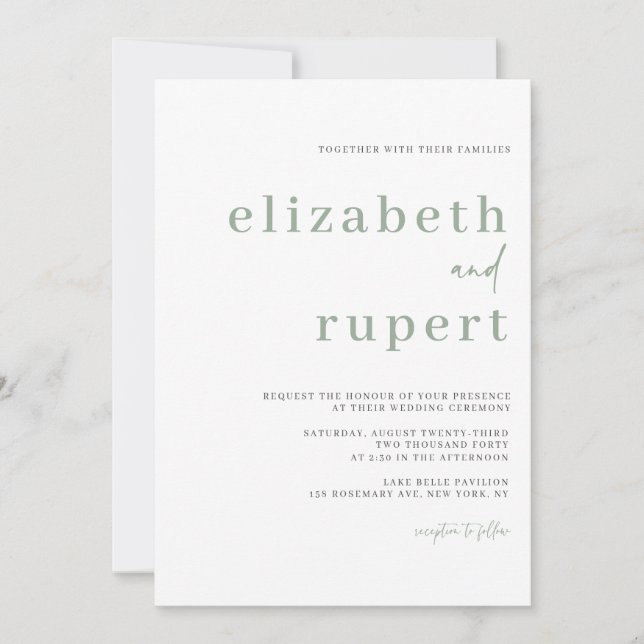 Sage Green Minimalist Serif Typography Wedding Invitation (Front)