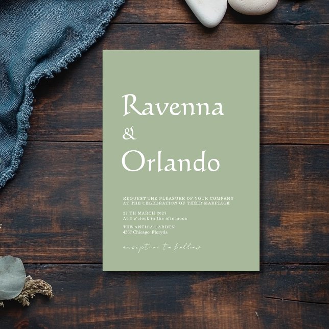 Sage Green Minimalist Simple Modern Wedding Invitation (Creator Uploaded)