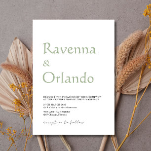 Sage Green Minimalist Simple Modern Wedding Invitation