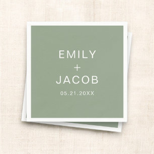 Sage Green Minimalist Simple White Wedding  Napkin