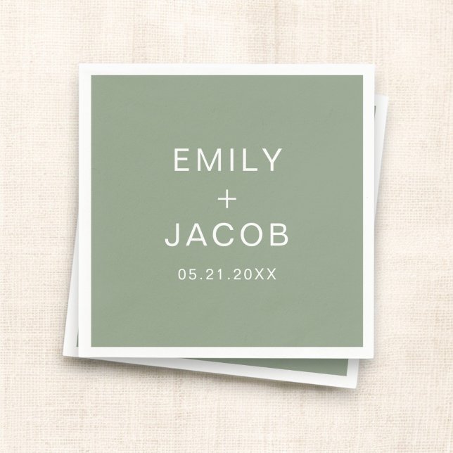 Sage Green Minimalist Simple White Wedding  Napkin (Creator Uploaded)