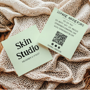 Sage Green Minimalist Skin Studio Qr Code Square Business Card